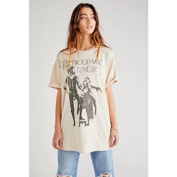 Daydreamer Tops - Daydreamer Fleetwood Mac Rumours Tee Dress Sand Large DT34